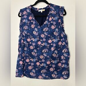 C&C California Blue and Pink Floral Sleeveless Top Size XL